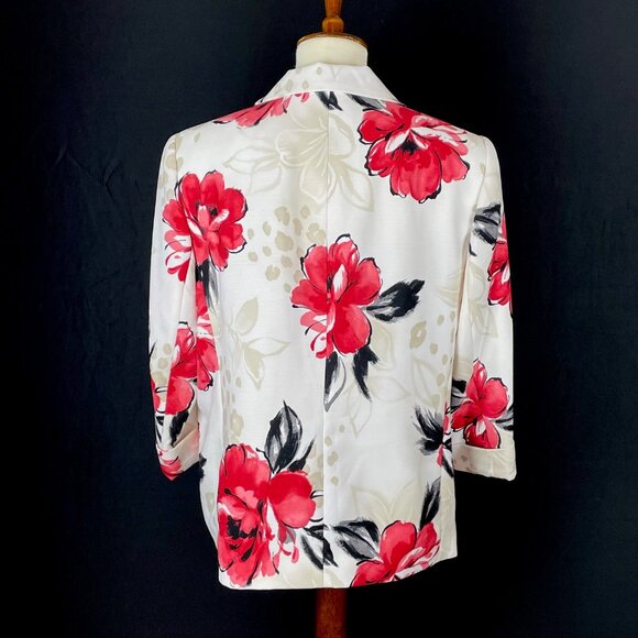 Alfred Dunner 3/4 Sleeve Blazer Sz 14 Red Floral Leopard Artsy Office Mature - Picture 4 of 6